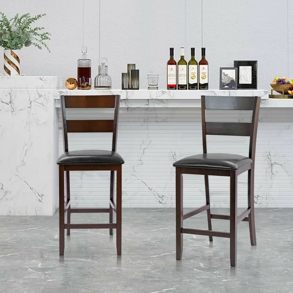 2-Pieces Upholstered Bar Stools Counter Height Chairs with PU Leather Cover Costway