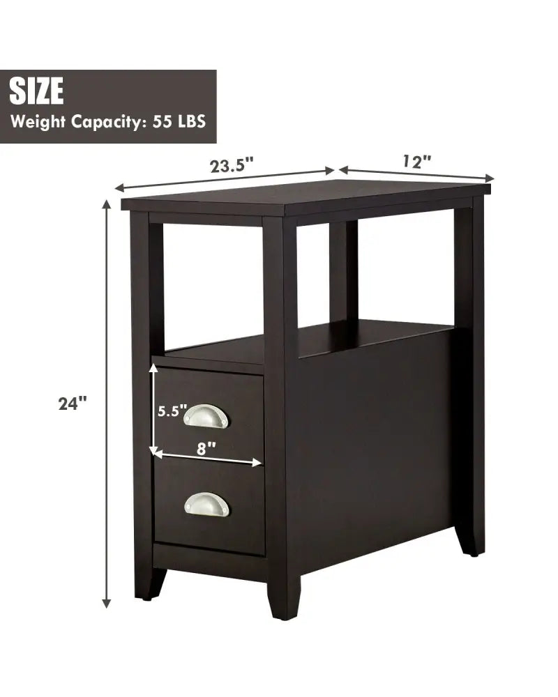 2 Pieces Wooden Bed-side Nightstand Set with 2 Drawers-Dark Brown - Dark Brown - Nightstands