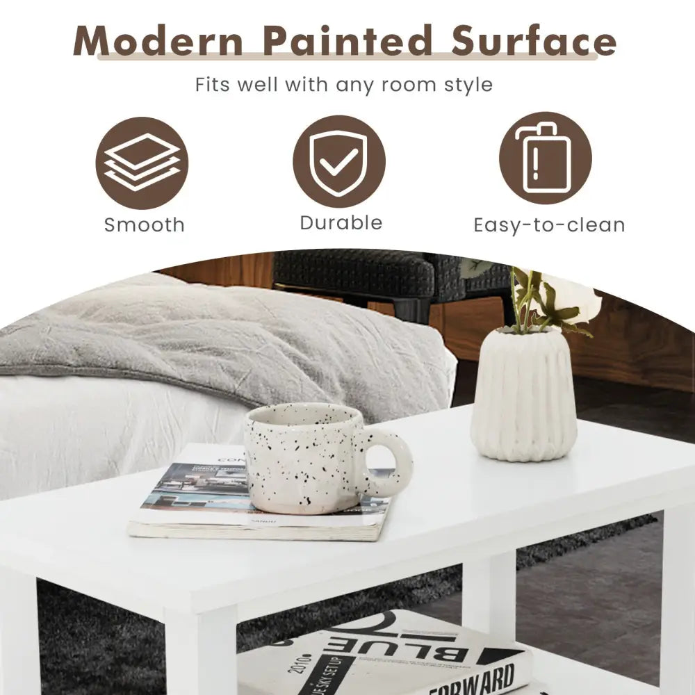 2 Pieces Wooden Bed-side Nightstand Set with 2 Drawers-White - White - Nightstands