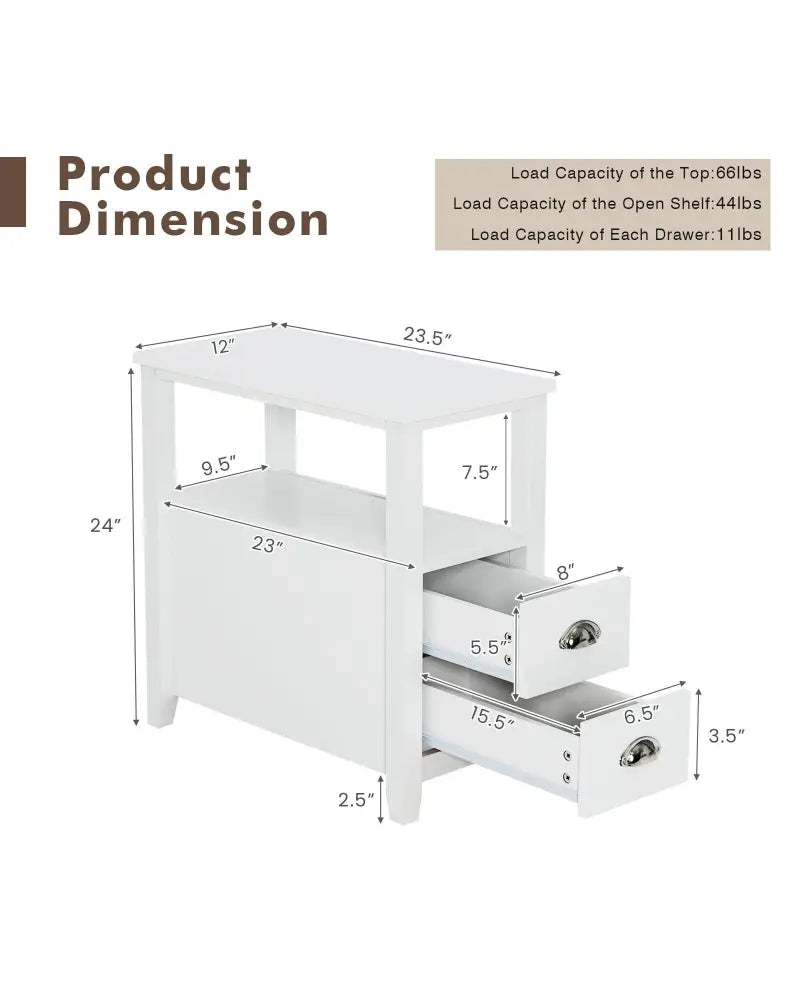 2 Pieces Wooden Bed-side Nightstand Set with 2 Drawers-White - White - Nightstands