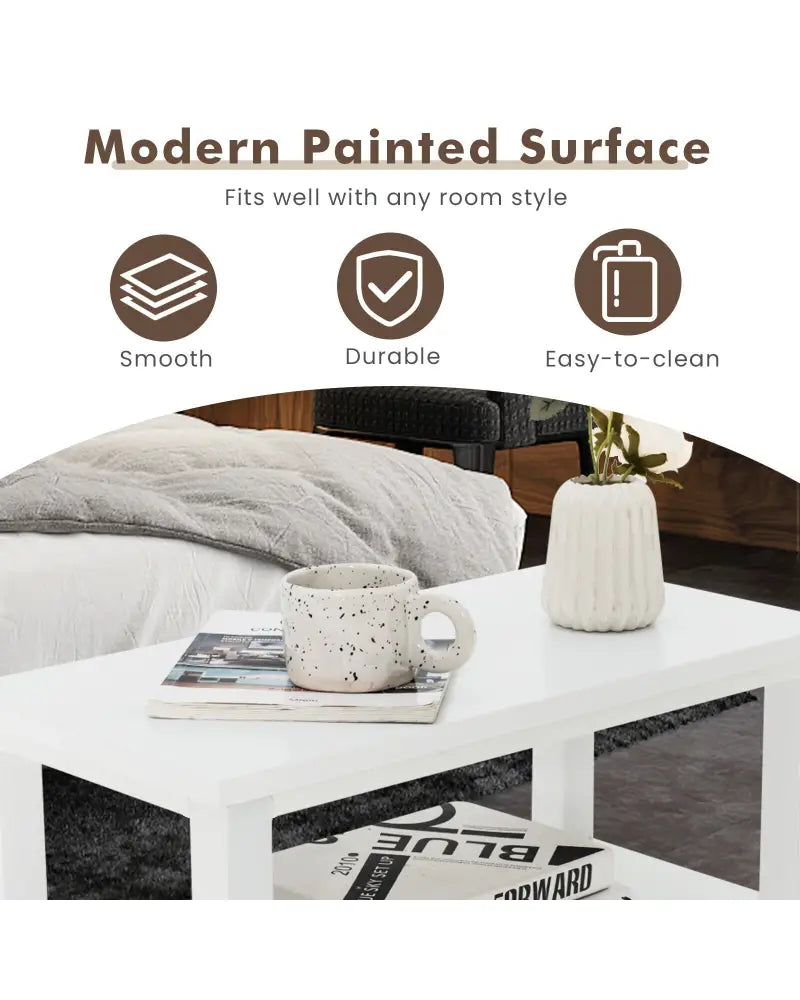 2 Pieces Wooden Bed-side Nightstand Set with 2 Drawers-White - White - Nightstands