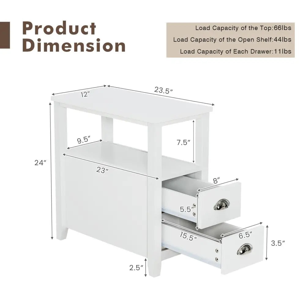 2 Pieces Wooden Bed-side Nightstand Set with 2 Drawers-White - White - Nightstands