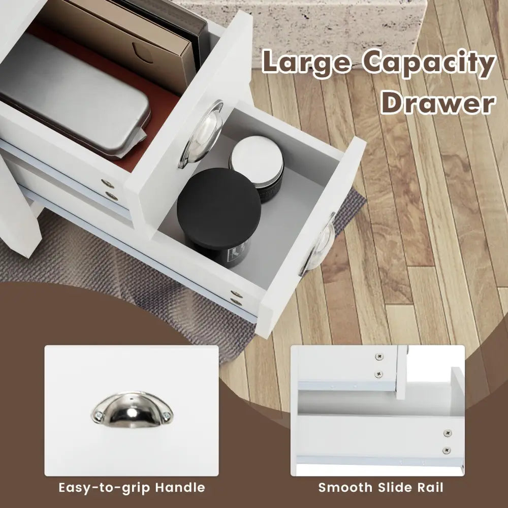 2 Pieces Wooden Bed-side Nightstand Set with 2 Drawers-White - White - Nightstands