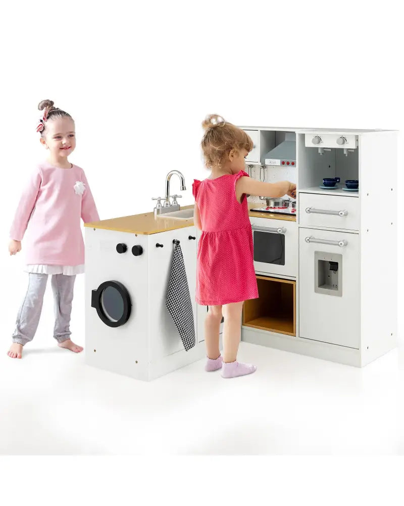 2-Pieces Wooden Kids Kitchen Playset with Light and Sound - Multicolor - Play Kitchen Sets