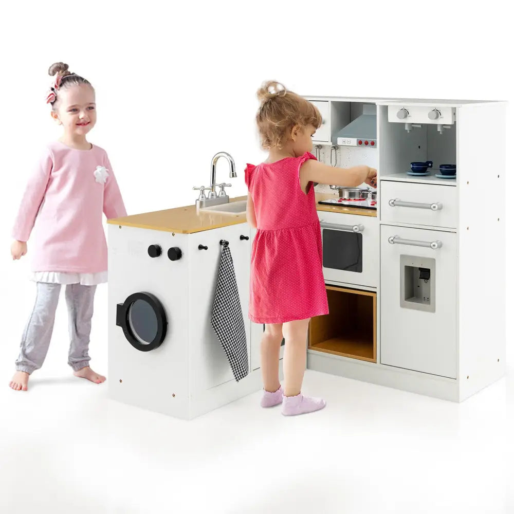 2-Pieces Wooden Kids Kitchen Playset with Light and Sound - Multicolor - Play Kitchen Sets