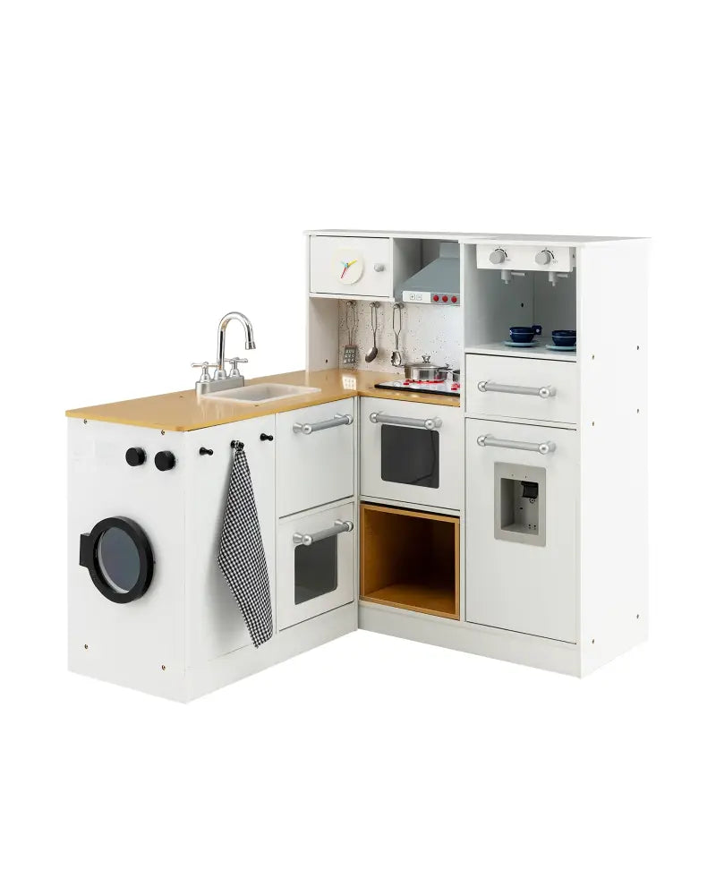 2-Pieces Wooden Kids Kitchen Playset with Light and Sound - Multicolor - Play Kitchen Sets