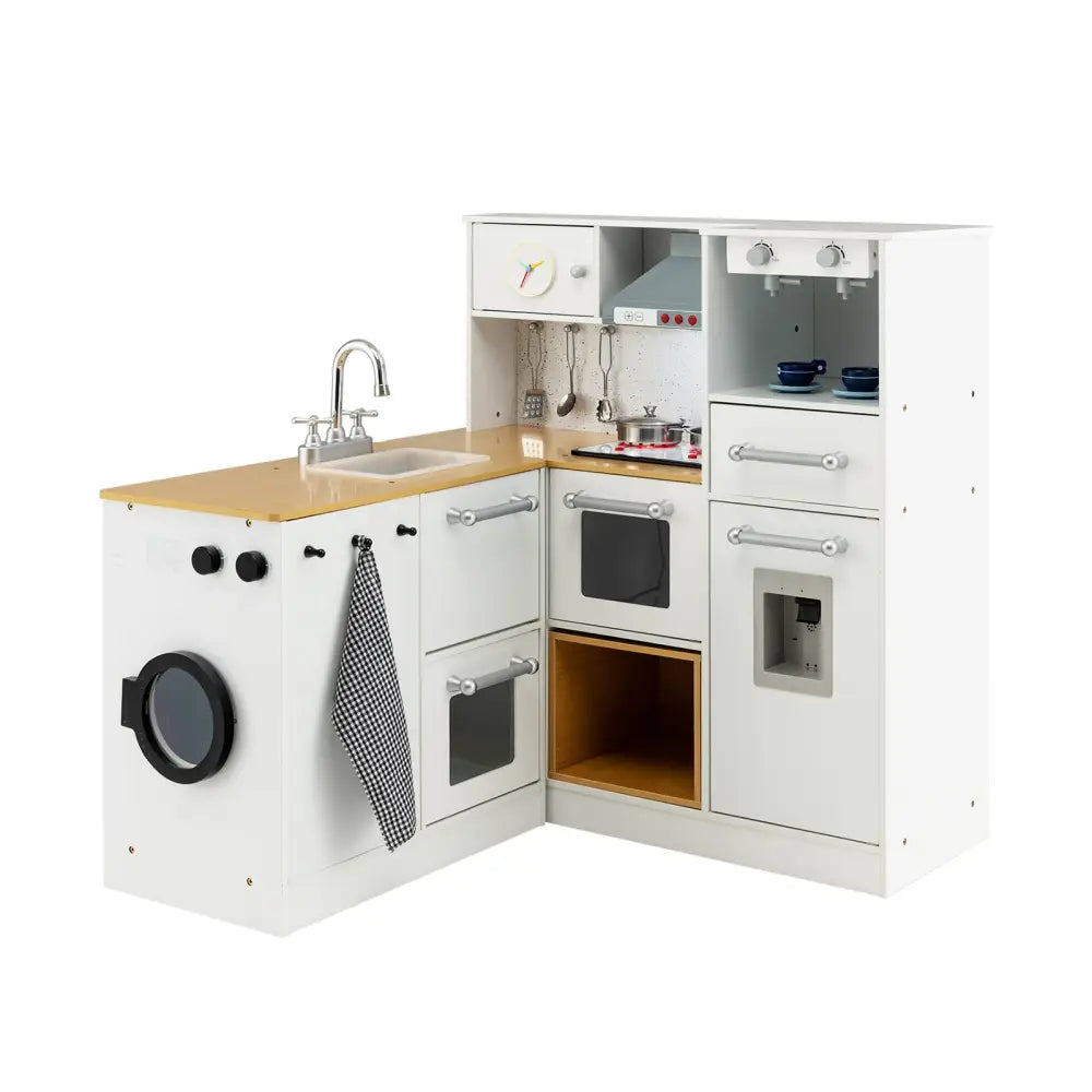 2-Pieces Wooden Kids Kitchen Playset with Light and Sound - Multicolor - Play Kitchen Sets