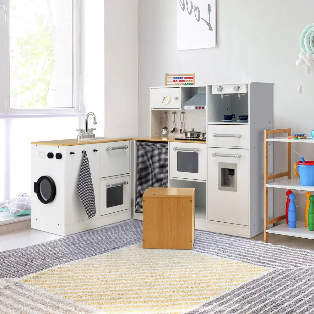 2-Pieces Wooden Kids Kitchen Playset with Light and Sound - Multicolor - Play Kitchen Sets