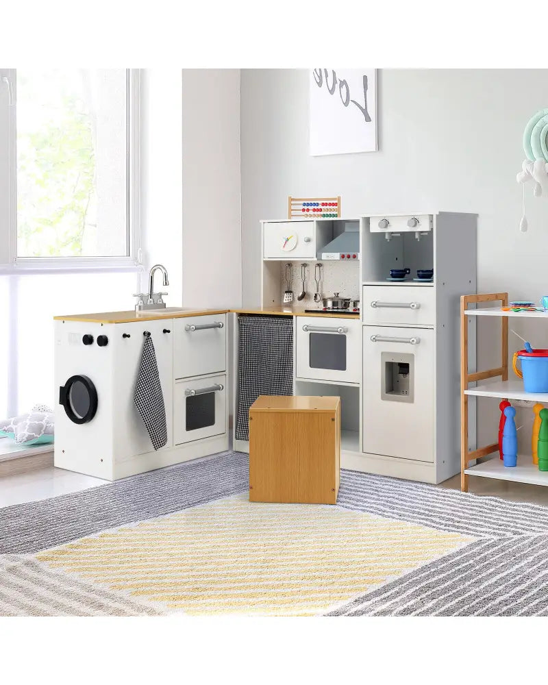 2-Pieces Wooden Kids Kitchen Playset with Light and Sound - Multicolor - Play Kitchen Sets