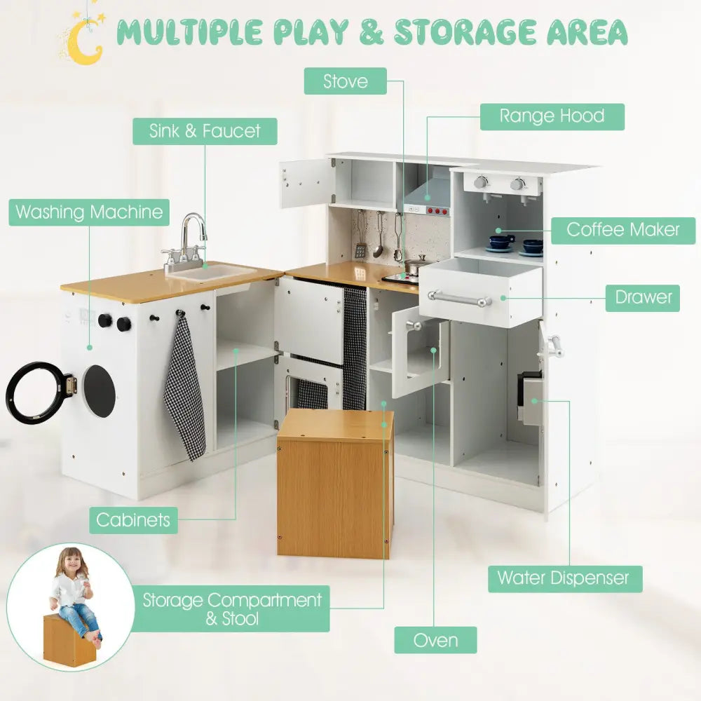 2-Pieces Wooden Kids Kitchen Playset with Light and Sound - Multicolor - Play Kitchen Sets