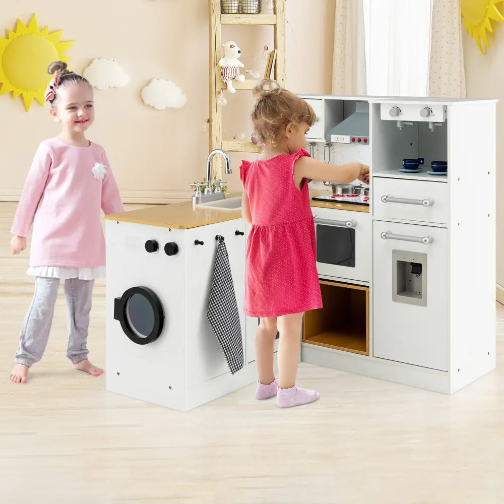 2-Pieces Wooden Kids Kitchen Playset with Light and Sound - Multicolor - Play Kitchen Sets