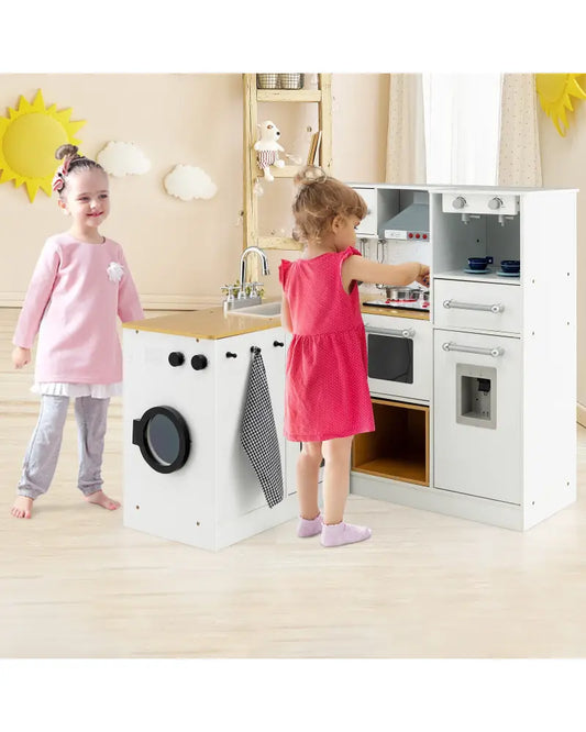 2-Pieces Wooden Kids Kitchen Playset with Light and Sound - Multicolor - Play Kitchen Sets