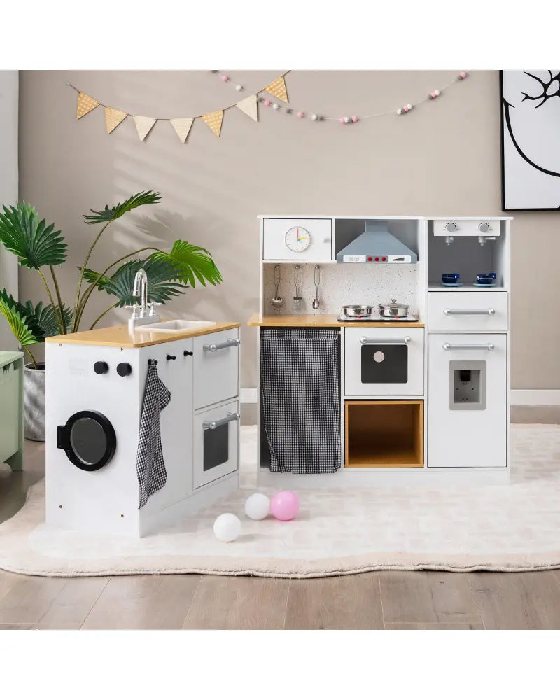 2-Pieces Wooden Kids Kitchen Playset with Light and Sound - Multicolor - Play Kitchen Sets