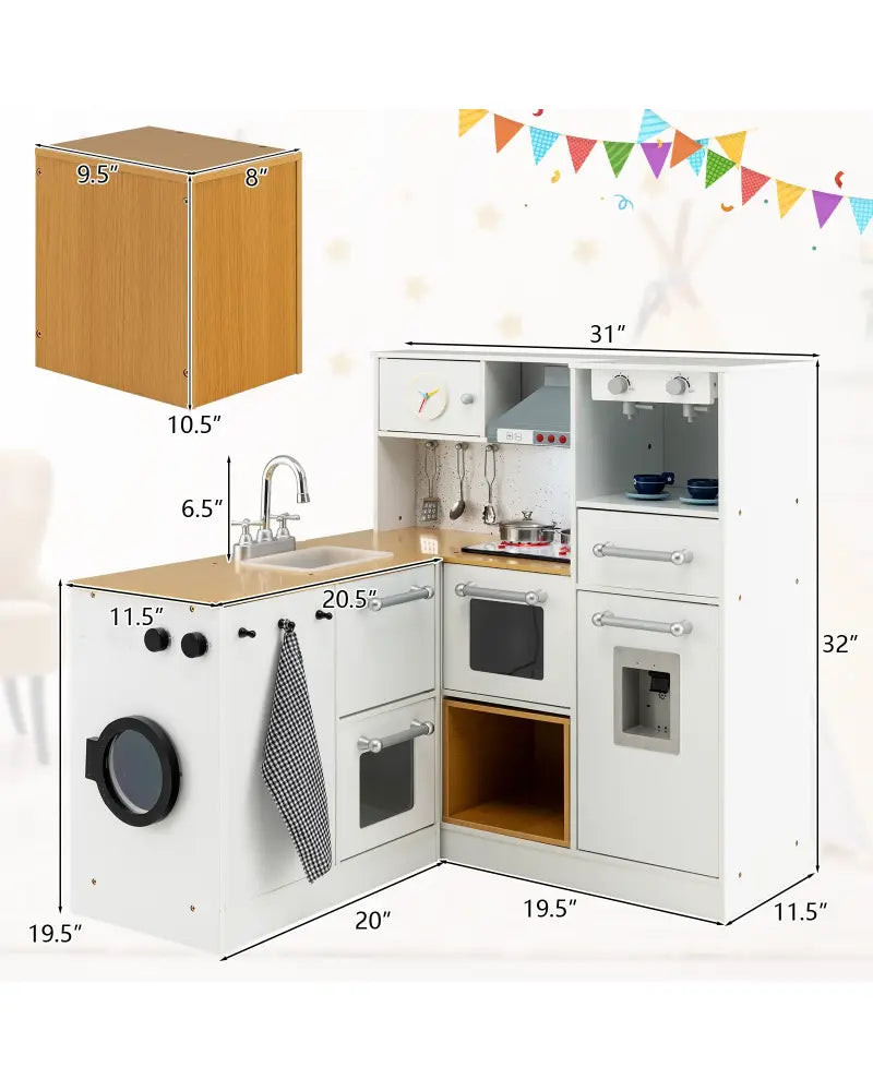 2-Pieces Wooden Kids Kitchen Playset with Light and Sound - Multicolor - Play Kitchen Sets