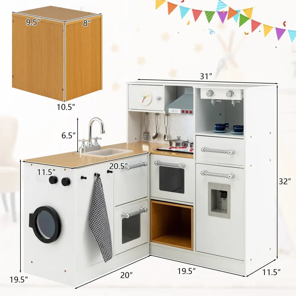 2-Pieces Wooden Kids Kitchen Playset with Light and Sound - Multicolor - Play Kitchen Sets