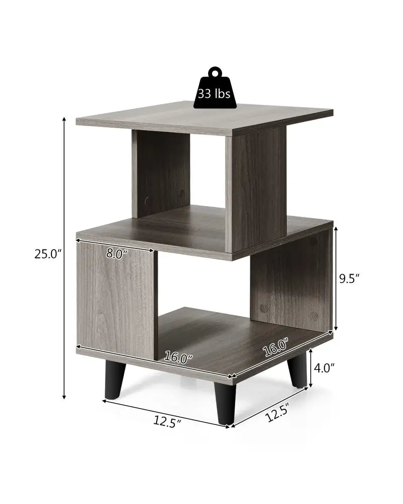 2 Pieces Wooden Modern Nightstand Set with Legs for Living Room - Gray - Nightstands