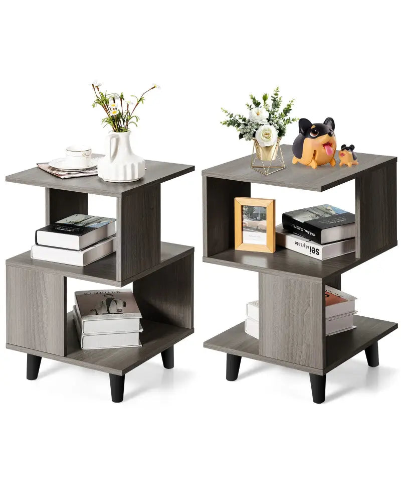 2 Pieces Wooden Modern Nightstand Set with Legs for Living Room - Gray - Nightstands