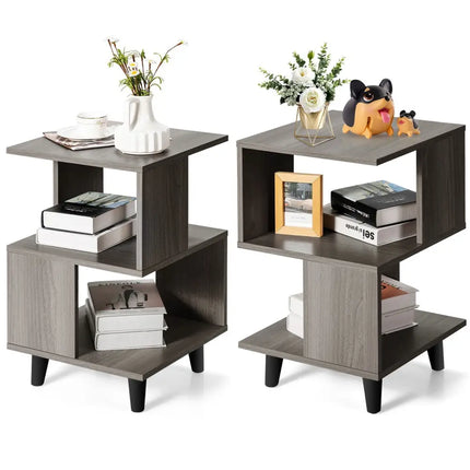 2 Pieces Wooden Modern Nightstand Set with Legs for Living Room Costway