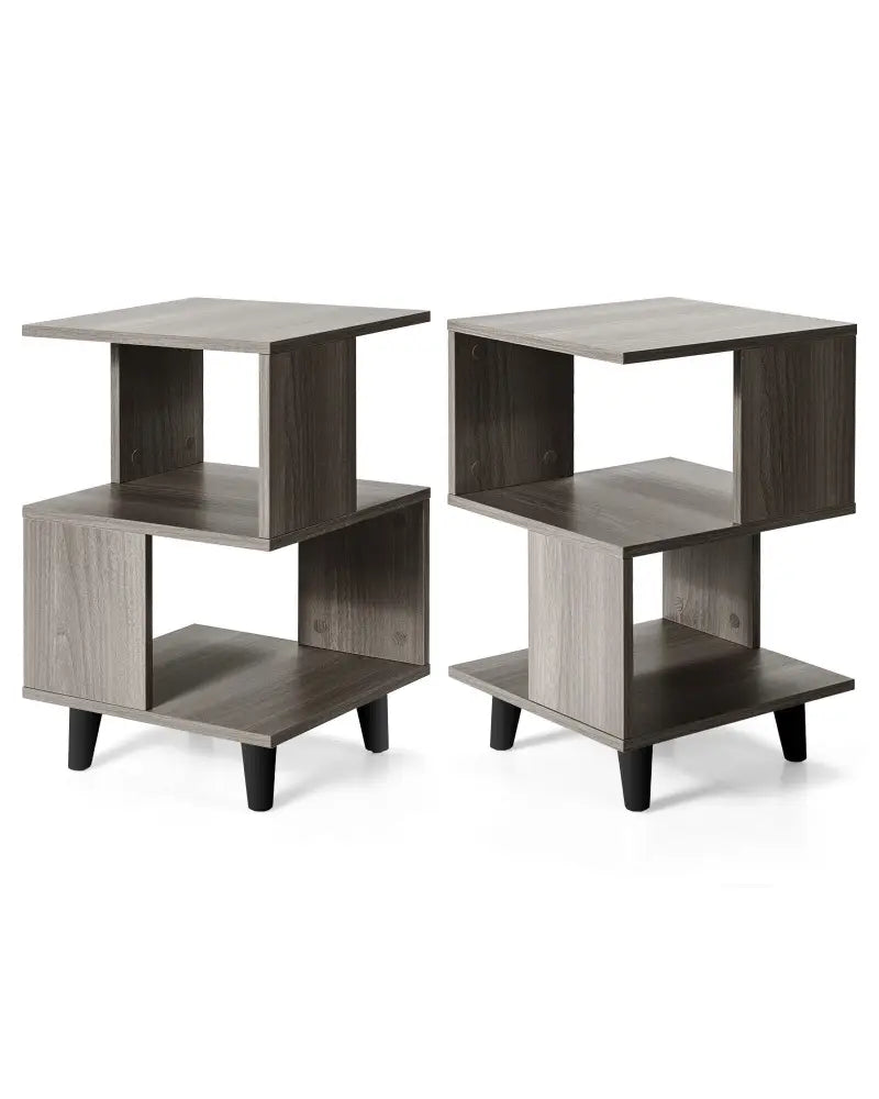 2 Pieces Wooden Modern Nightstand Set with Legs for Living Room - Gray - Nightstands