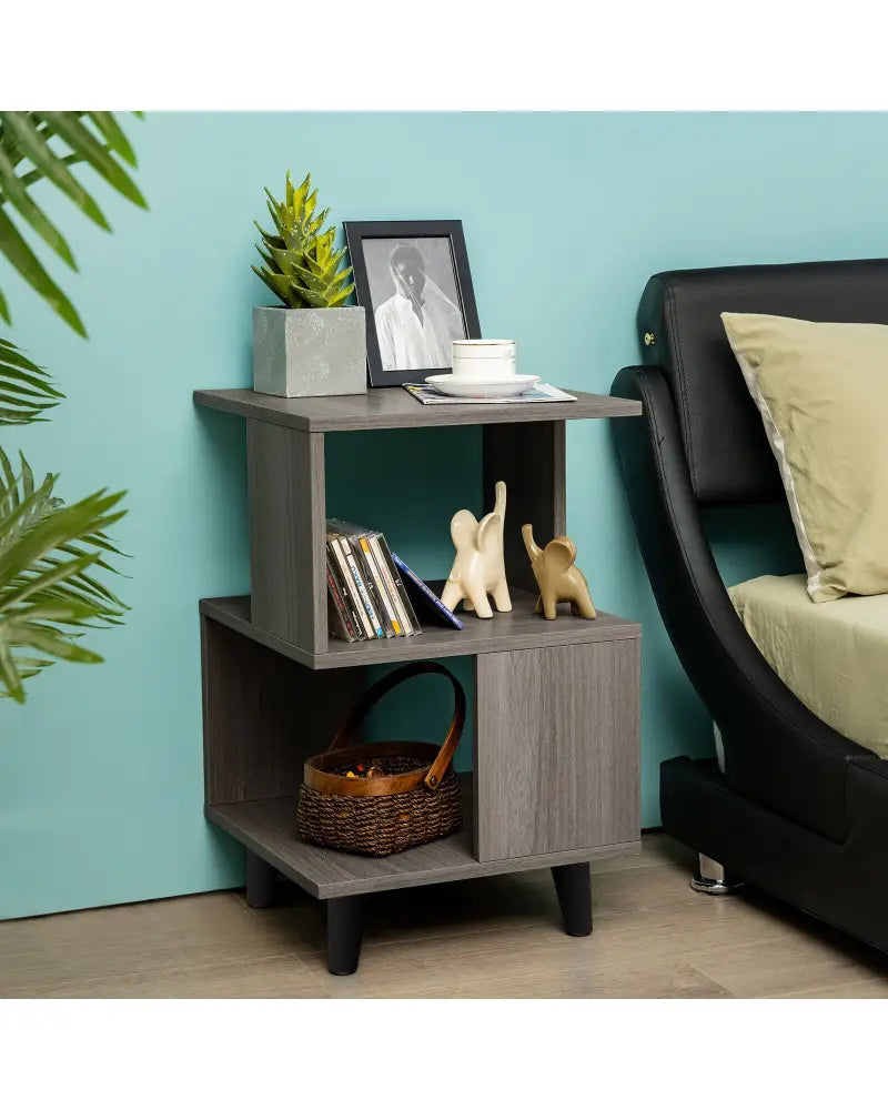 2 Pieces Wooden Modern Nightstand Set with Legs for Living Room - Gray - Nightstands