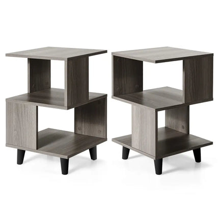 2 Pieces Wooden Modern Nightstand Set with Legs for Living Room Costway