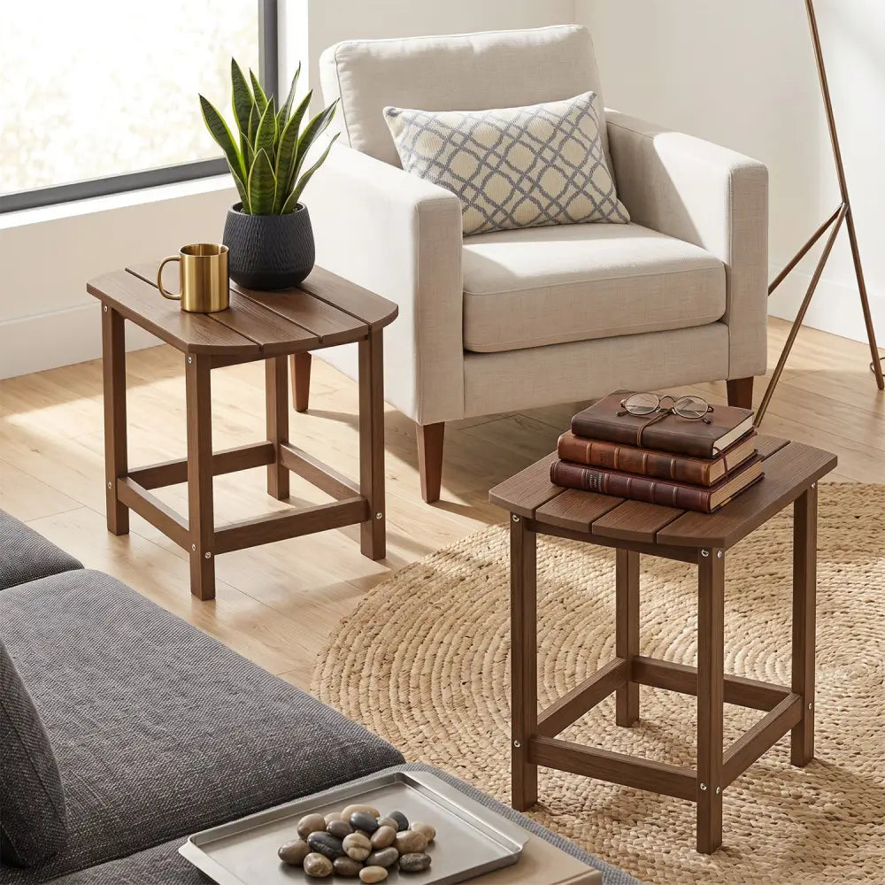 2-Pieces18 Inches Adirondack Outdoor Side Table for Patio and Garden-Coffee - Coffee - Patio Coffee Tables