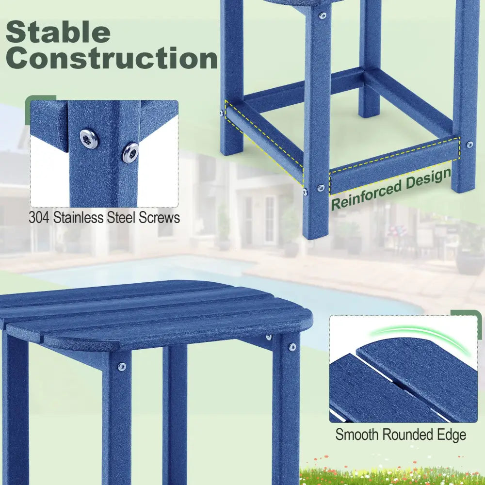 2-Pieces18 Inches Adirondack Outdoor Side Table for Patio and Garden-Navy - Navy - Patio Coffee Tables