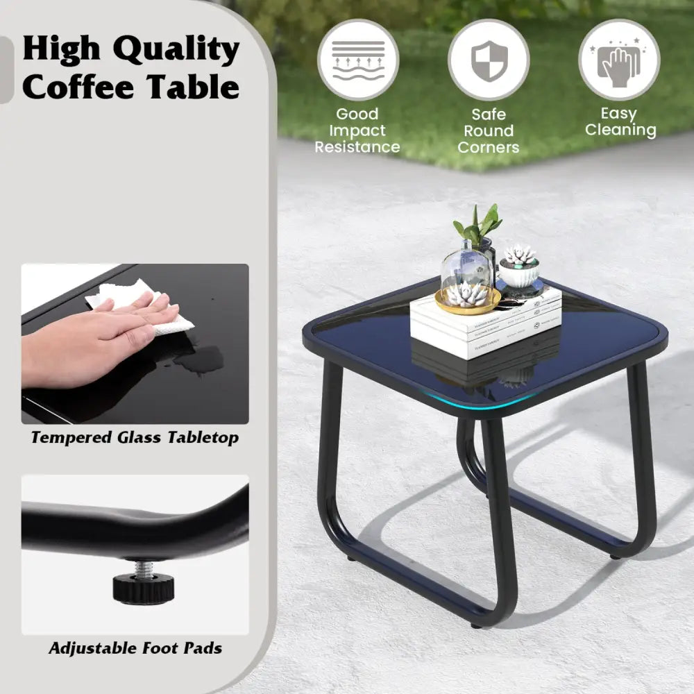 2 Rocking Bistro Chairs and Glass-Top Table for Porch Yard Balcony-Black - Black - Patio Conversation Sets