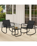 2 Rocking Bistro Chairs and Glass-Top Table for Porch Yard Balcony-Black - Black - Patio Conversation Sets