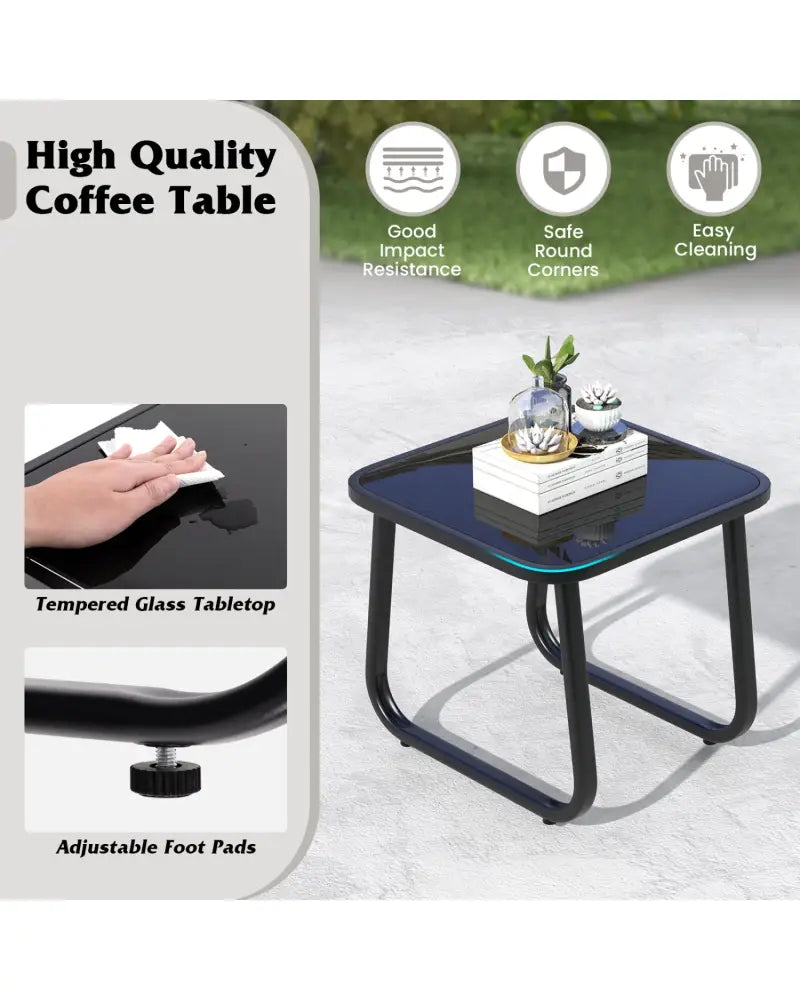 2 Rocking Bistro Chairs and Glass-Top Table for Porch Yard Balcony-Black - Black - Patio Conversation Sets