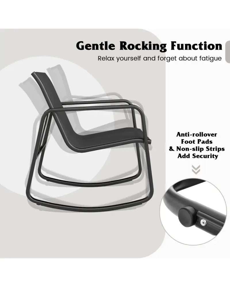 2 Rocking Bistro Chairs and Glass-Top Table for Porch Yard Balcony-Black - Black - Patio Conversation Sets