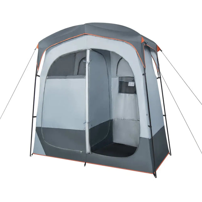 2 Rooms Oversize Privacy Shower Tent with Removable Rain Fly and Inside Pocket-Gray - Gray - Tents