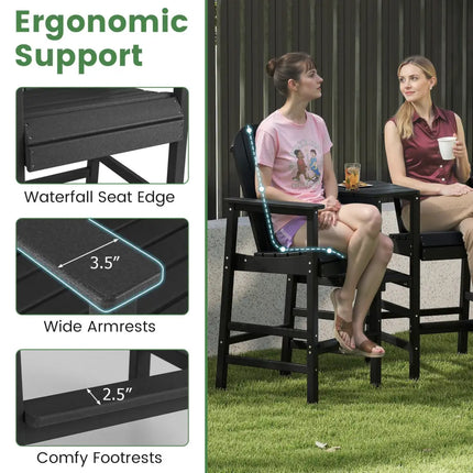 2-Seat Adirondack Chair All-Weather Adirondack Chair with Double Connecting Tray-Black - Black - Adirondack Chairs