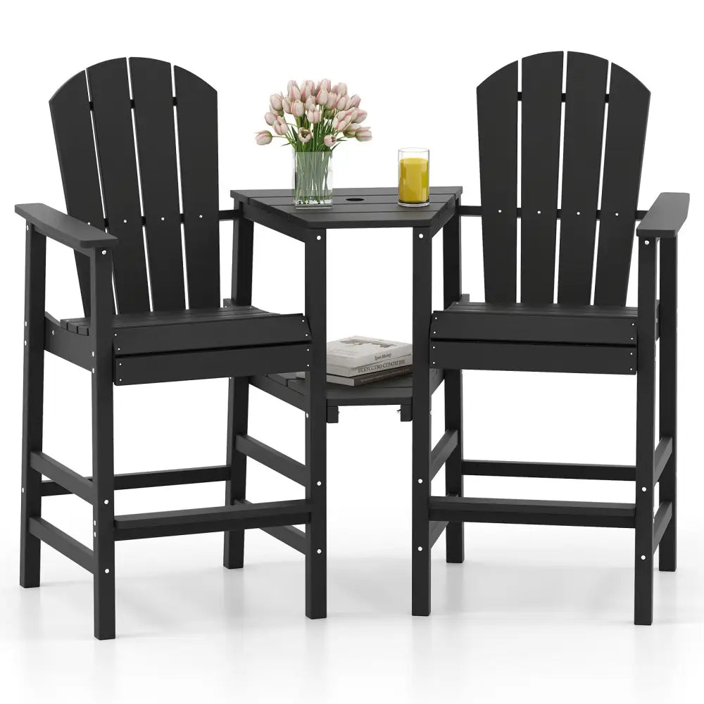 2-Seat Adirondack Chair All-Weather Adirondack Chair with Double Connecting Tray-Black - Black - Adirondack Chairs
