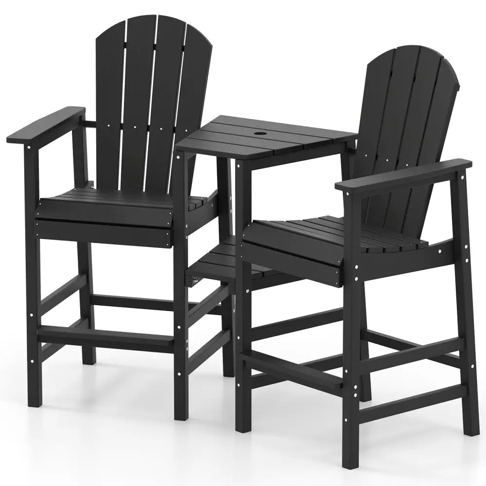 2-Seat Adirondack Chair All-Weather Adirondack Chair with Double Connecting Tray-Black - Black - Adirondack Chairs
