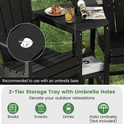 2-Seat Adirondack Chair All-Weather Adirondack Chair with Double Connecting Tray-Black - Black - Adirondack Chairs