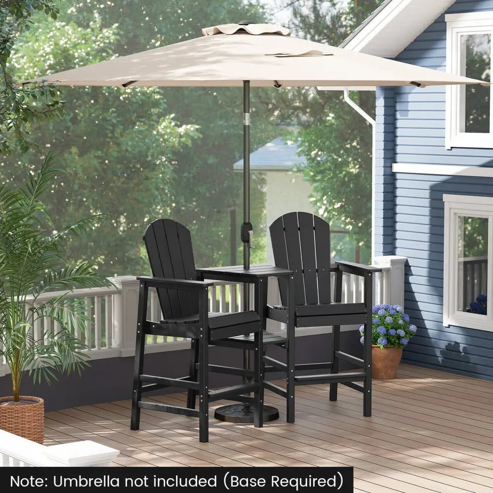 2-Seat Adirondack Chair All-Weather Adirondack Chair with Double Connecting Tray-Black - Black - Adirondack Chairs