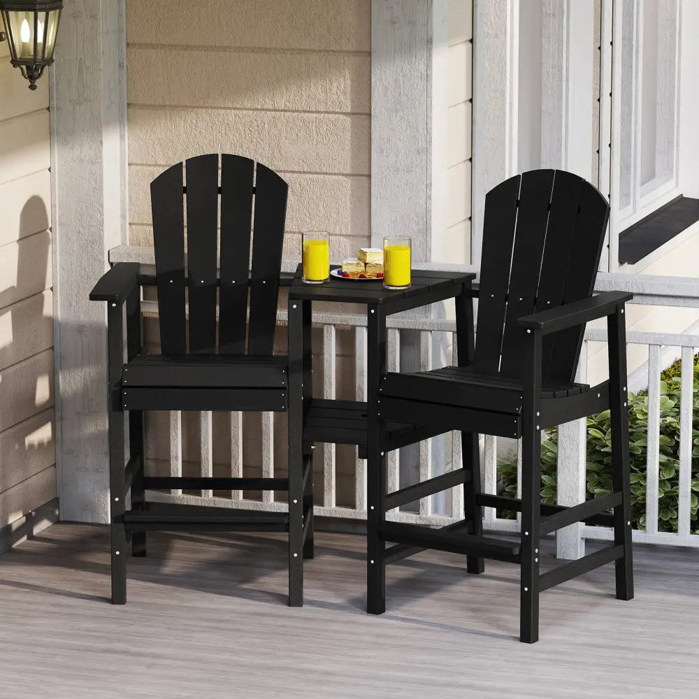 2-Seat Adirondack Chair All-Weather Adirondack Chair with Double Connecting Tray-Black - Black - Adirondack Chairs