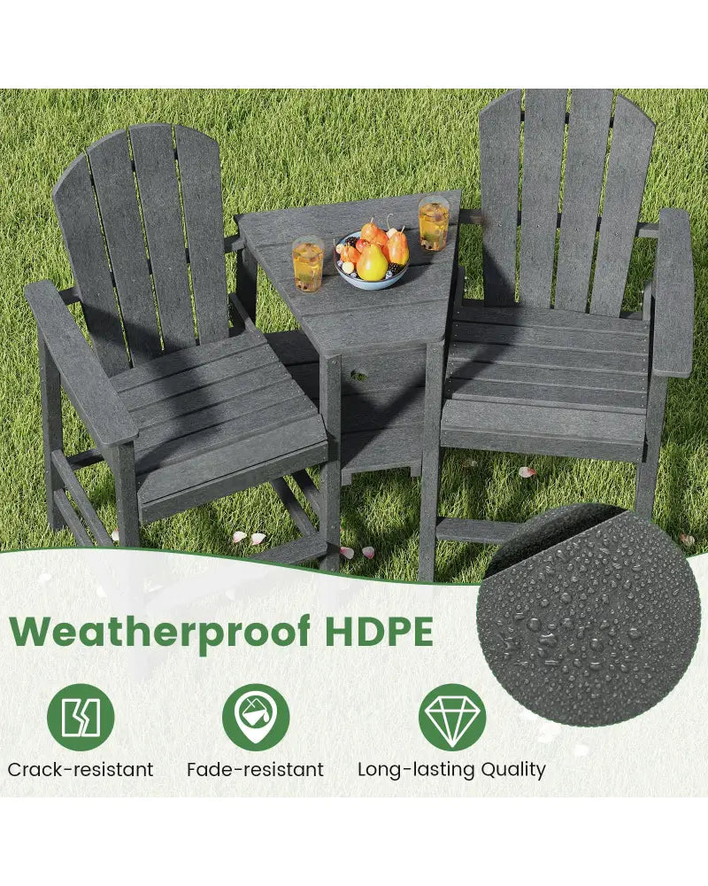 2-Seat Adirondack Chair All-Weather Adirondack Chair with Double Connecting Tray-Gray - Gray - Adirondack Chairs