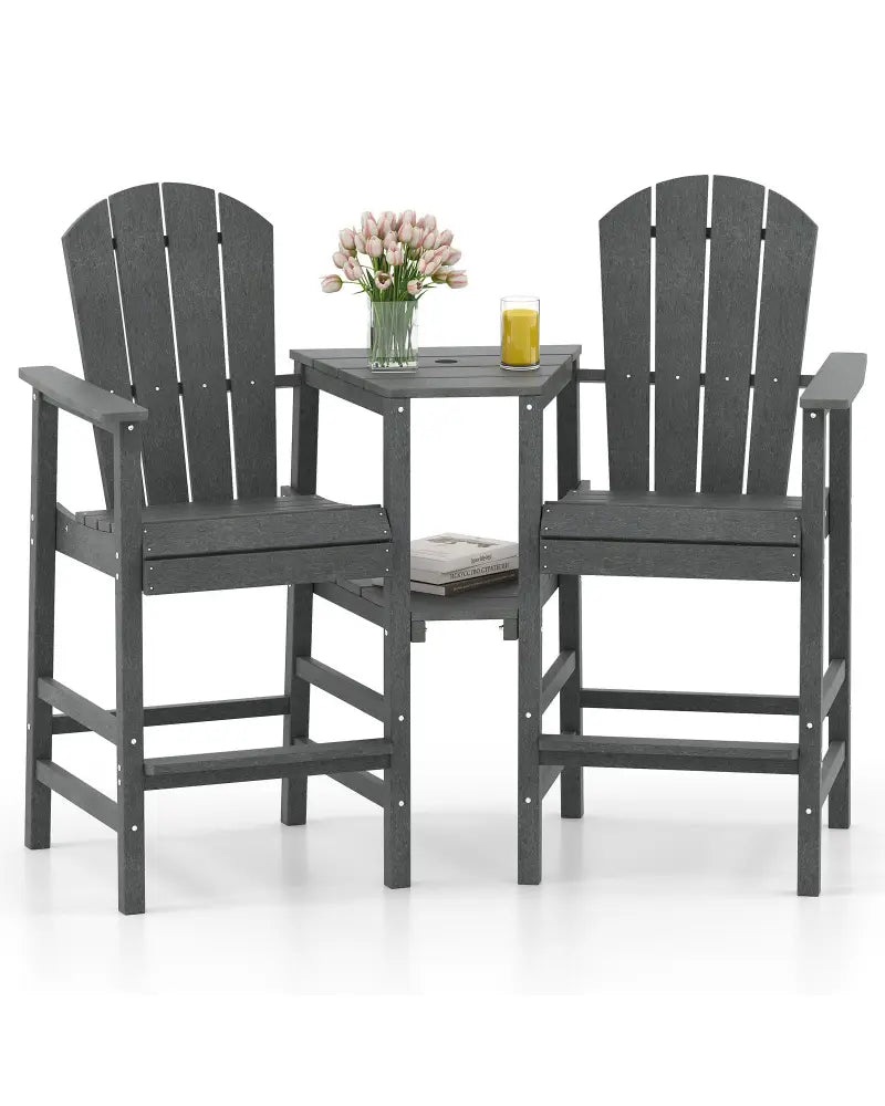 2-Seat Adirondack Chair All-Weather Adirondack Chair with Double Connecting Tray-Gray - Gray - Adirondack Chairs