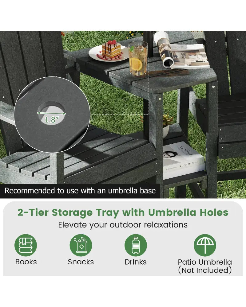 2-Seat Adirondack Chair All-Weather Adirondack Chair with Double Connecting Tray-Gray - Gray - Adirondack Chairs