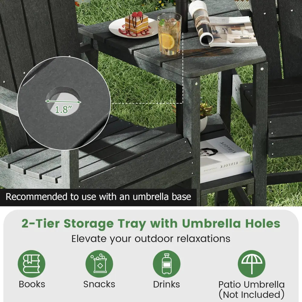 2-Seat Adirondack Chair All-Weather Adirondack Chair with Double Connecting Tray-Gray - Gray - Adirondack Chairs