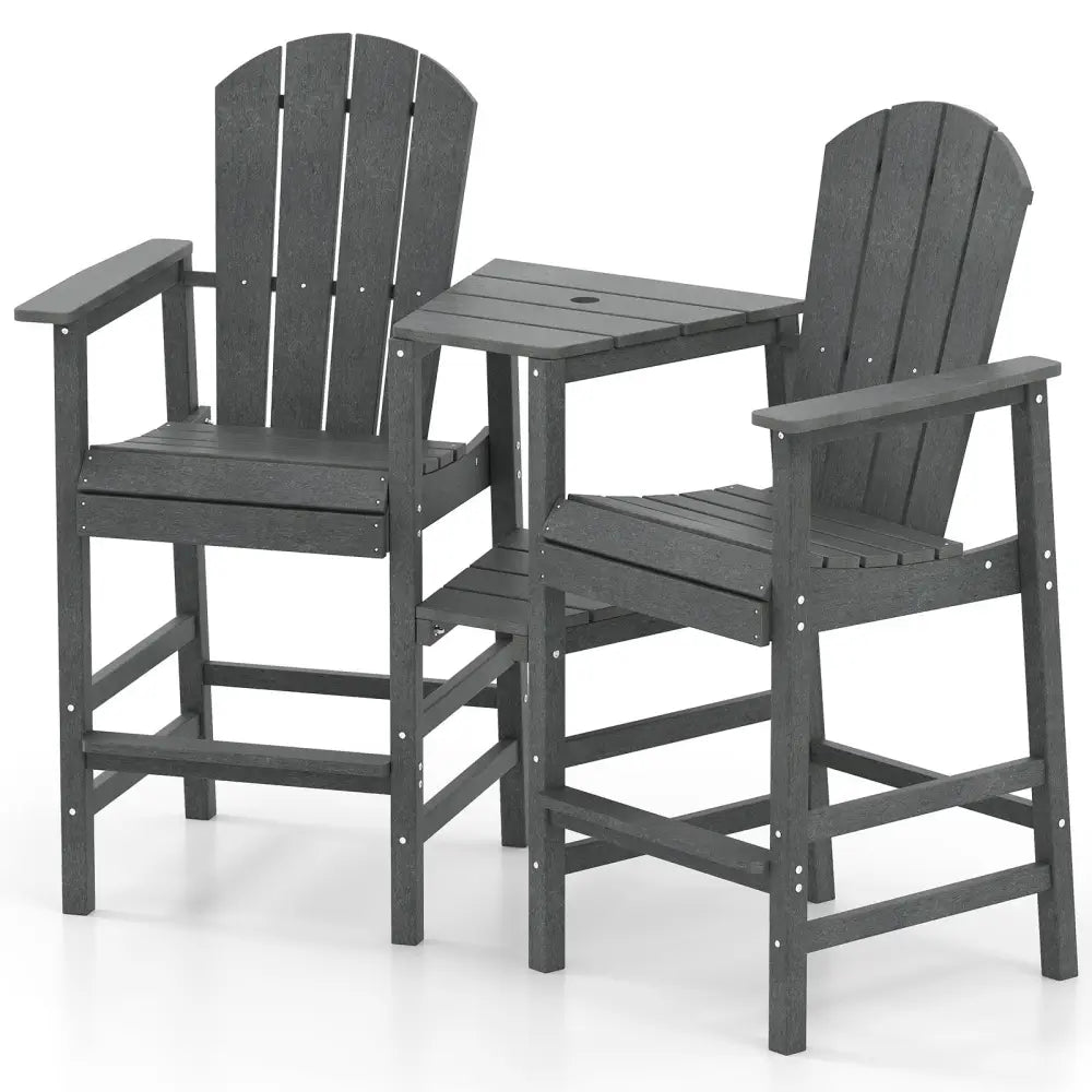 2-Seat Adirondack Chair All-Weather Adirondack Chair with Double Connecting Tray-Gray - Gray - Adirondack Chairs