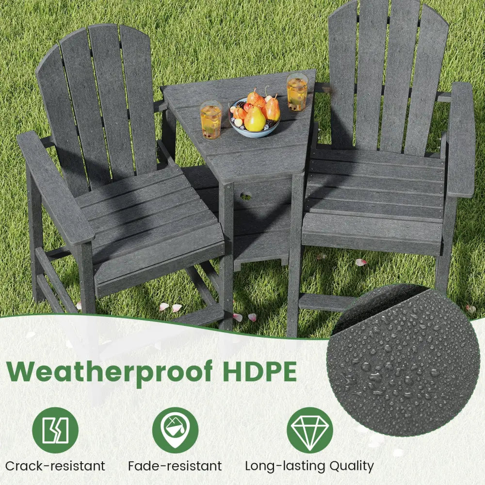2-Seat Adirondack Chair All-Weather Adirondack Chair with Double Connecting Tray-Gray - Gray - Adirondack Chairs