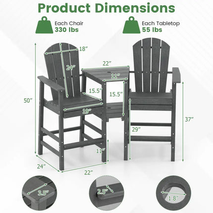 2-Seat Adirondack Chair All-Weather Adirondack Chair with Double Connecting Tray-Gray - Gray - Adirondack Chairs