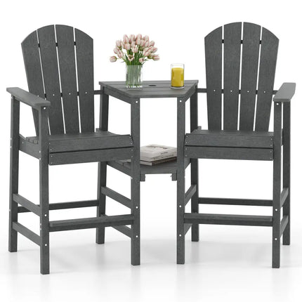 2-Seat Adirondack Chair All-Weather Adirondack Chair with Double Connecting Tray-Gray - Gray - Adirondack Chairs
