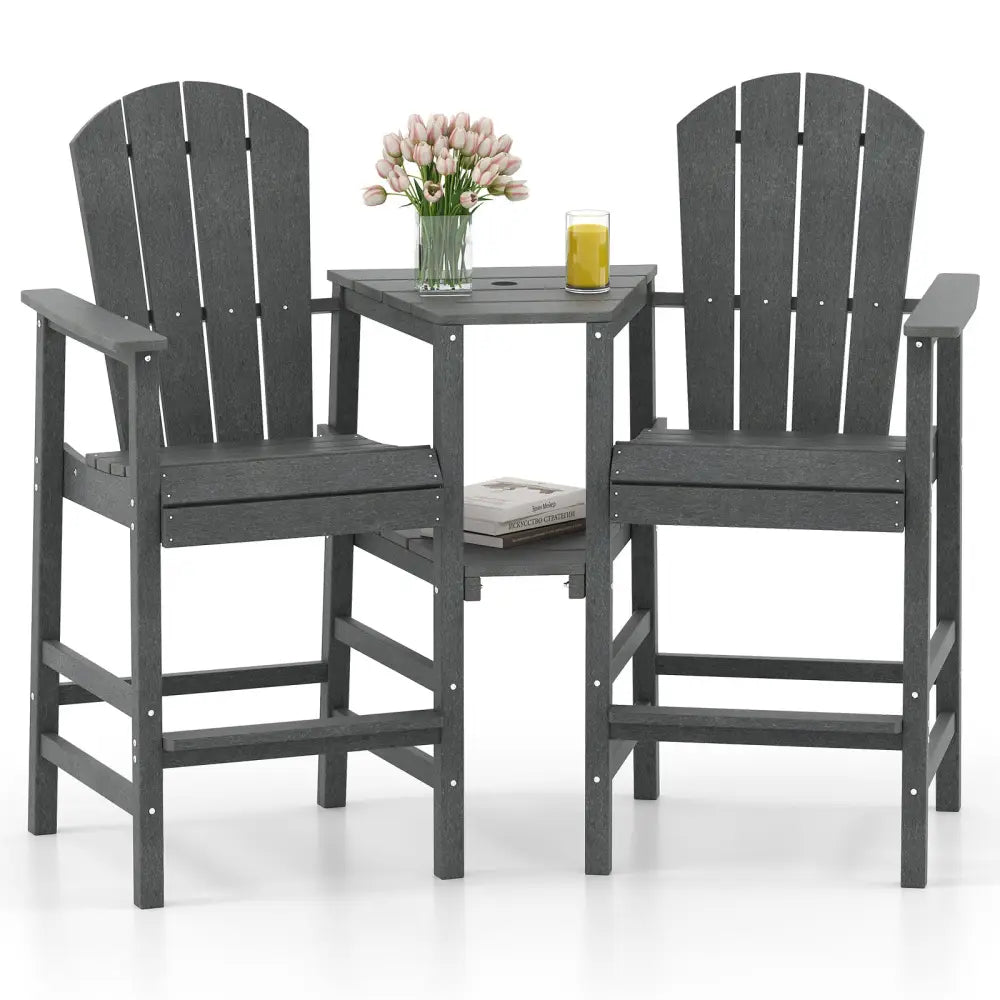 2-Seat Adirondack Chair All-Weather Adirondack Chair with Double Connecting Tray-Gray - Gray - Adirondack Chairs