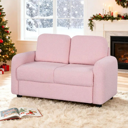 2-Seat Kids Sofa Toddler Sofa Couch with Soft Teddy Fleece Upholstery and Solid Wooden Frame-Pink - Pink - Kids Chairs