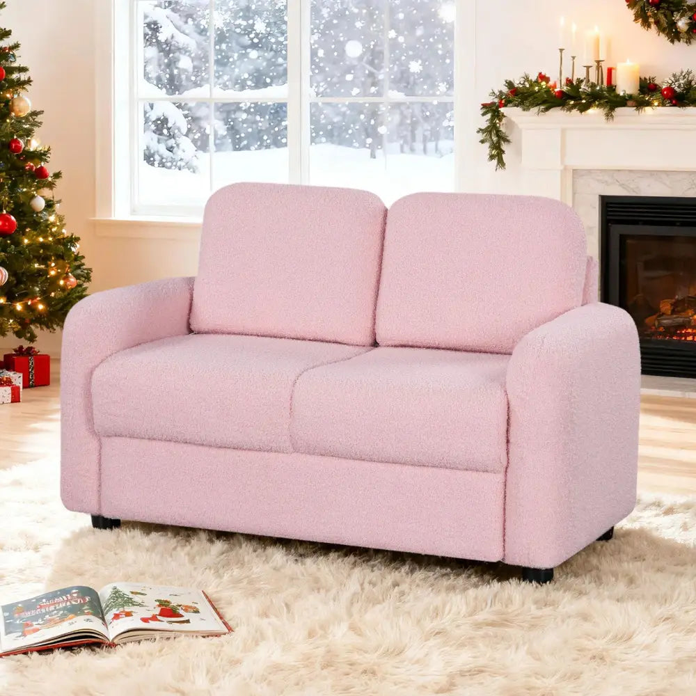 2-Seat Kids Sofa Toddler Sofa Couch with Soft Teddy Fleece Upholstery and Solid Wooden Frame-Pink - Pink - Kids Chairs