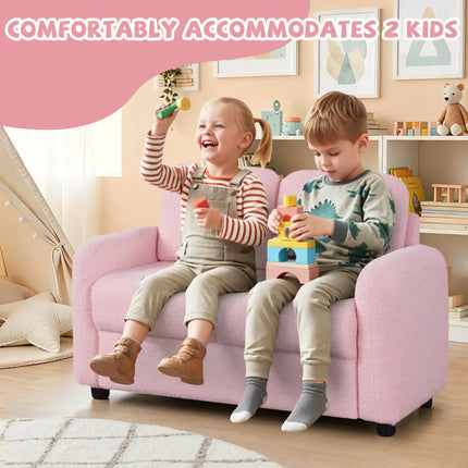 2-Seat Kids Sofa Toddler Sofa Couch with Soft Teddy Fleece Upholstery and Solid Wooden Frame-Pink - Pink - Kids Chairs